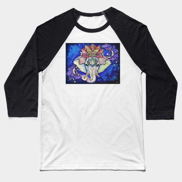 Moon Elephant Baseball T-Shirt by ArtInPi